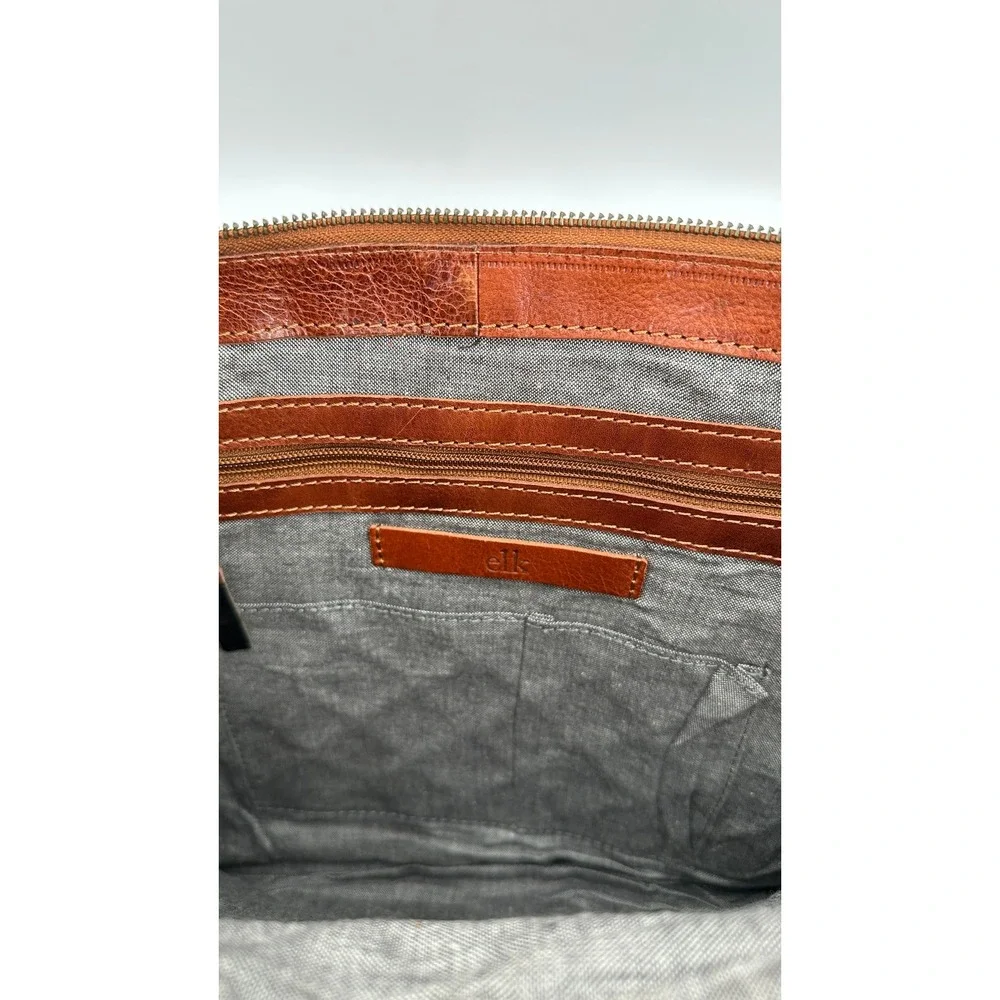 Elk the Label Tan Leather Quilted Laptop Crossbody Bag Brown Messenger Briefcase